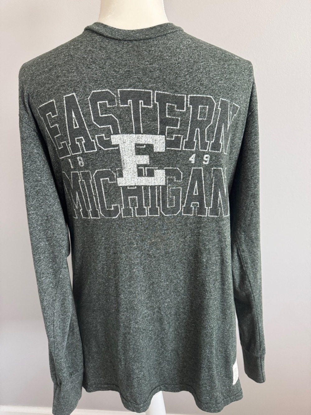 Eastern Michigan Long Sleeve Heathered Forest Green Crewneck Long Sleeved Shirt